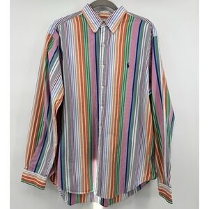 Ralph Lauren Men's Custom Fit Multicolored Striped Shirt Size L Button Down Pony